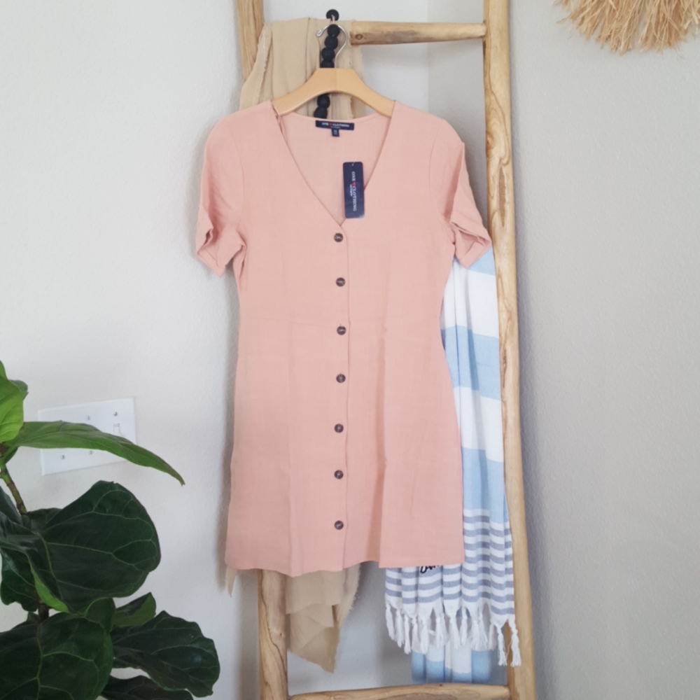 Peachy Linen Blend Mini Dress